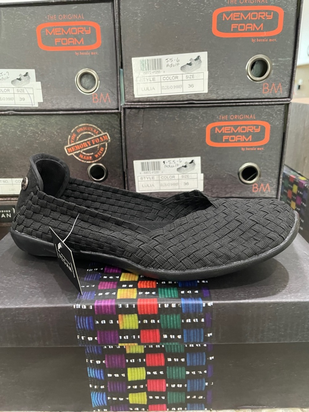bernie mev. Cuddly Black Woven Slip-On Loafer NIB